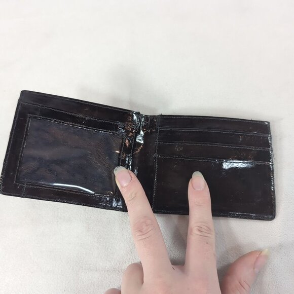 Vintage Genuine Eel Skin Wallet Made in Korea Dark Red Burgundy Bifold Leather - Picture 3 of 10